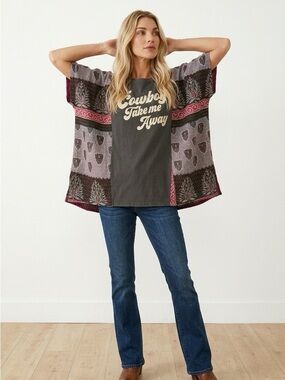 Handcrafted Upcycled Cowboy Take Me Away Kantha Tunic NWT One Size